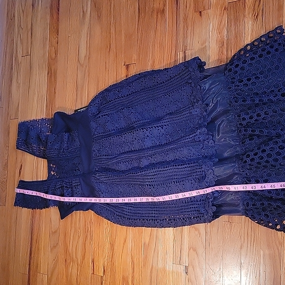 Venus Women's Navy Blue Guipure Lace Tiered Maxi - Picture 4 of 9